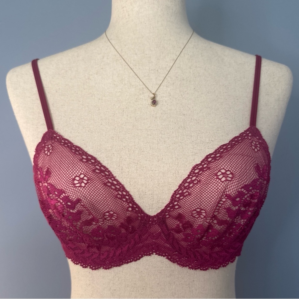 VS Dream Angels Sheer Burgundy Lace Demi Bra 34B NWT Y2K - Picture 2 of 6